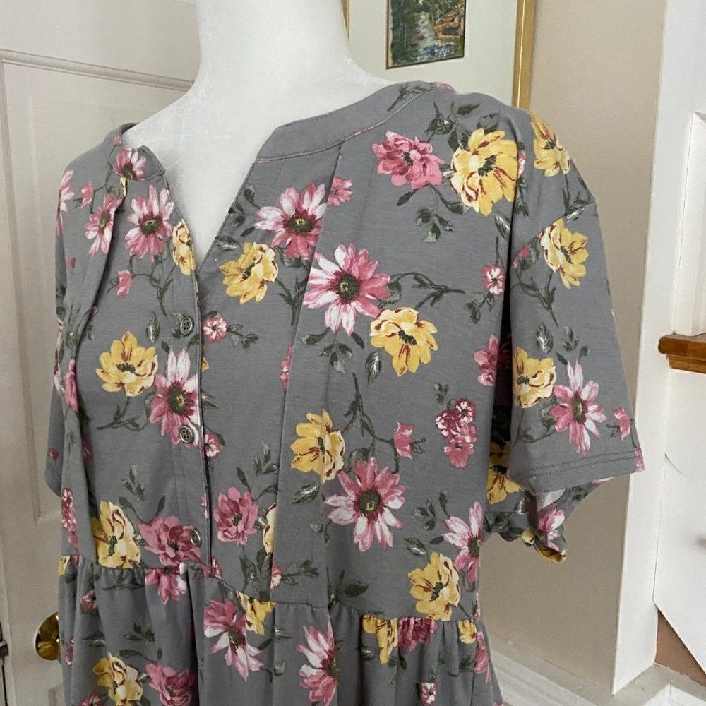 Kingston Grey Floral Mini Dress Short Sleeve SZ L NWT - Picture 7 of 15